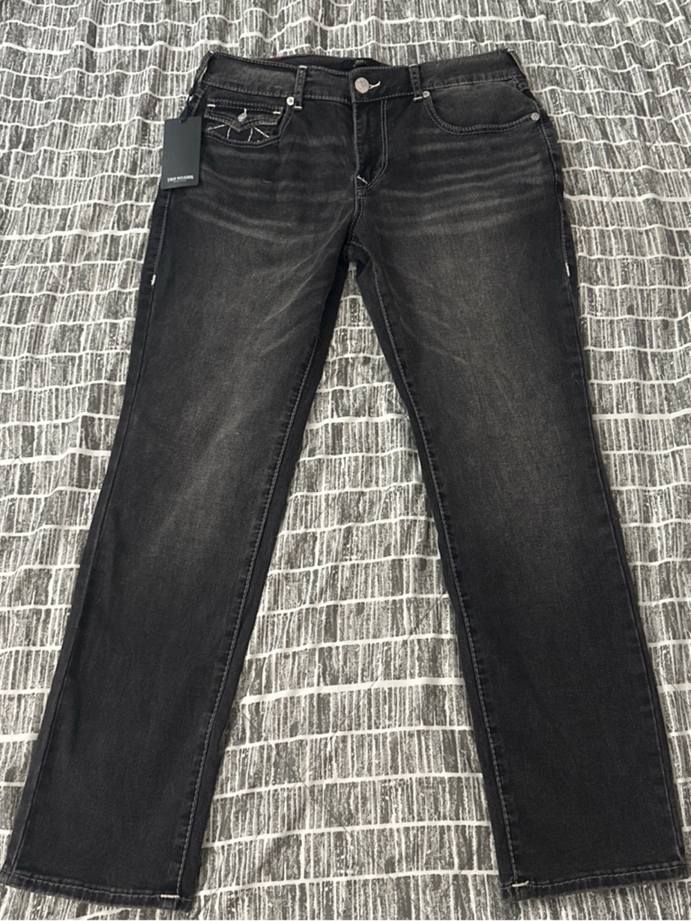 True Religion Men’s jeans grey relaxed slim Jeans with Washed Fade size 34x32